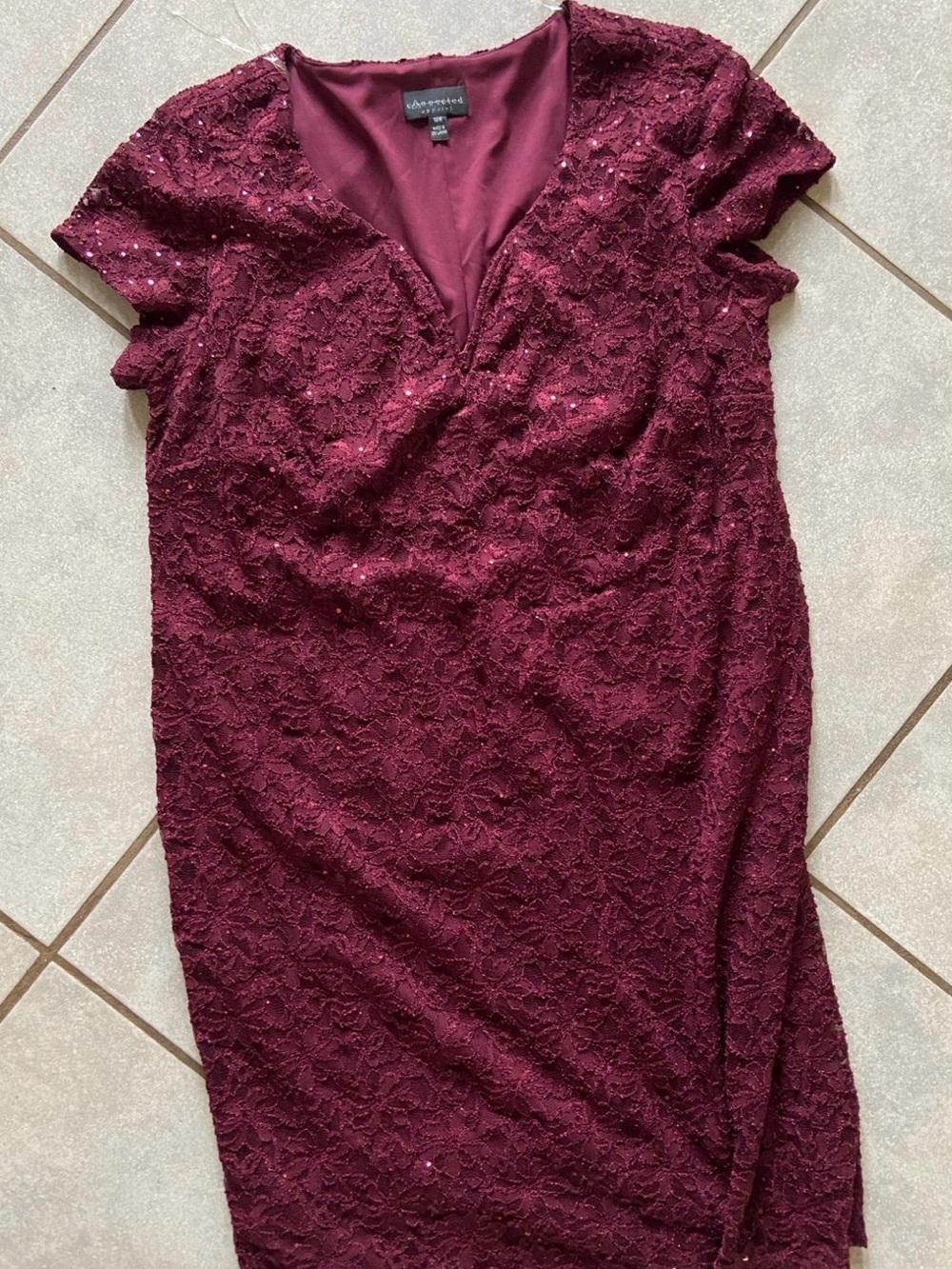 connected apparel Burgundy Lace V-Neck Sheath Dress